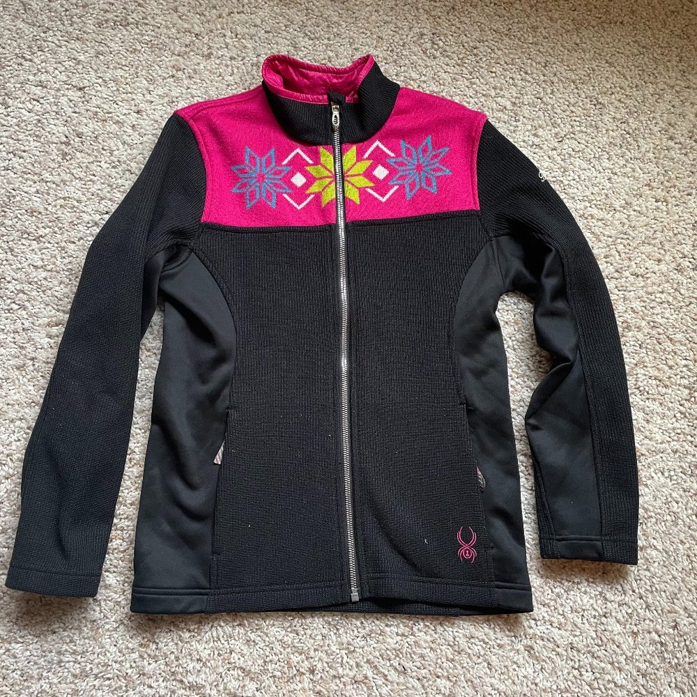 EUC youth Large black Spyder core sweater jacket with beaver Creek Resort logo